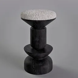 Black wood and boucle tissu round stool