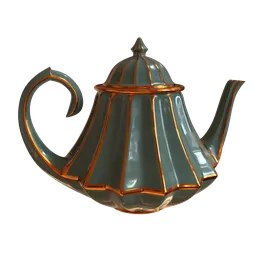 Elegant 3D-rendered porcelain tea kettle with gold trim, available for Blender rendering and design projects.