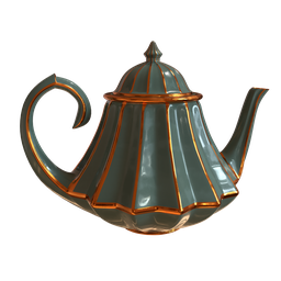 "3D model of a stunning porcelain Fancy Kettle with exquisite gold accents, created in Blender 3D software. Perfect for Blender enthusiasts seeking high-quality container models. Get inspired by the rococo-inspired style and delicate details of this kettle, ideal for tea-related projects and more."