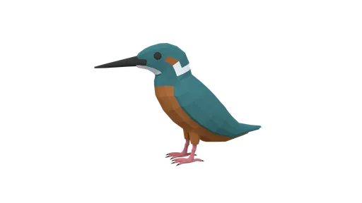 Stylized low-poly kingfisher 3D model, optimized for Blender renderings with separate eye mesh.