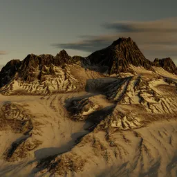 Detailed snowy mountain 3D model, ideal for Blender rendering, realistic textures, suitable for virtual landscapes.