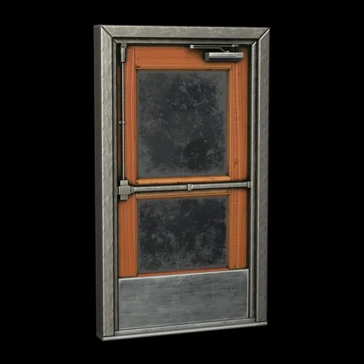 Realistic 3D model of a vintage metal door with high-resolution textures, compatible with Blender.