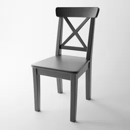 Black textured 3D modeled chair, optimized for Blender, detailed wood craftsmanship, minimalist design.