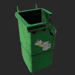 Broken dirty garbage bin