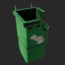 Broken dirty garbage bin