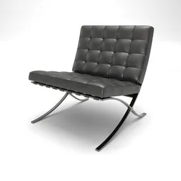 "Realistic Barcelona Chair 3D model with black leather and metal frame – ideal for Blender 3D. This architectural 3D render accurately captures the virtua figther-inspired angular design, showcasing the chair's elegance and sophistication. Perfect for purism enthusiasts and character model creators, this official product photo ensures a visually stunning experience."