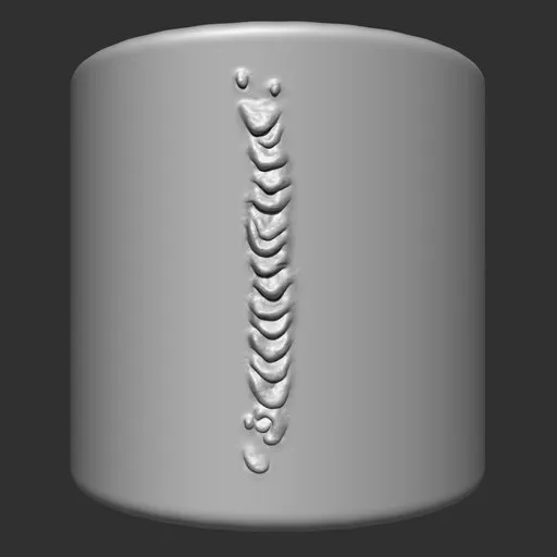ER Welding Brush 10 creating a welded seam effect on cylindrical 3D model surface.