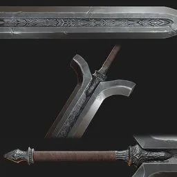 Low poly 3D broadsword model with intricate designs, designed for Blender renderings in historical and military scenarios.
