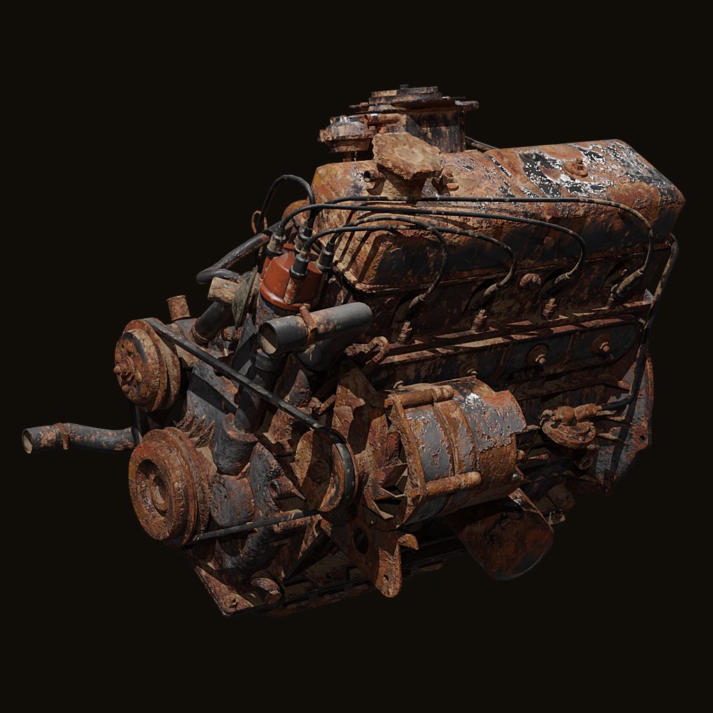 Old car engine block rusted Vehicle Parts models BlenderKit