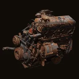 Detailed rusted car engine 3D model, perfect for Blender 3D projects, showcasing intricate textures and realism.