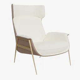 "White accent chair with brown frame and metal details, rendered in Blender 3D. Perfect for furniture visualization and interior design projects."