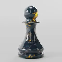 Shiny gold and black marble textured pawn chess piece 3D model, compatible with Blender.