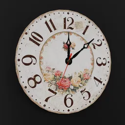 Detailed rustic-style 3D-rendered clock with floral design optimized for Blender.