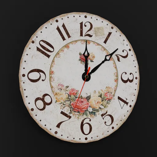 Detailed rustic-style 3D-rendered clock with floral design optimized for Blender.
