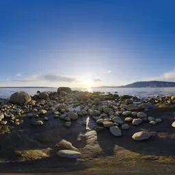 Sunny Sunset on Rocky Shore