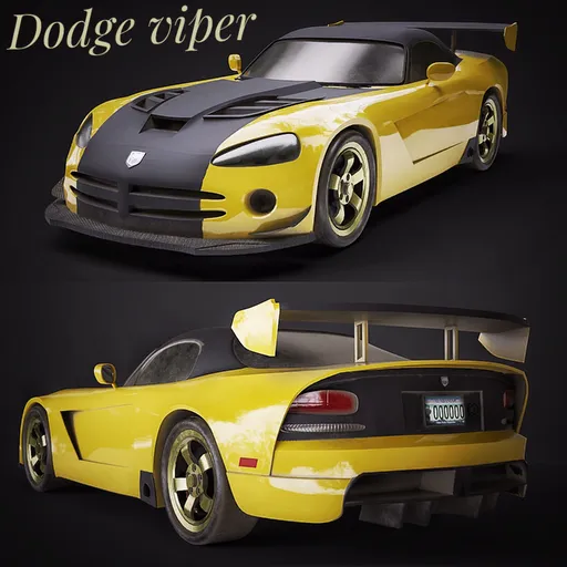 Detailed Dodge Viper 3D model in Blender, textures available in 512, 1k, 2k resolutions.