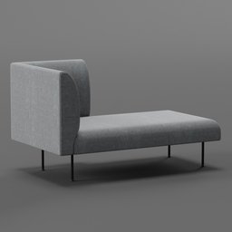 "Gray couch with black metal frame, inspired by Scandinavian company Jysk, available as a 3D model for Blender 3D. Orthographic front view render showcasing an accurate shape, elegant design up to the elbow. Perfect for interior designers seeking Scandinavian-inspired furniture."