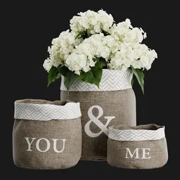 Burlap Hydrangea Potted Decor Set