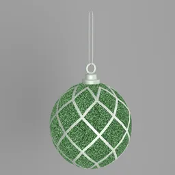"Green Christmas ornament ball with substance designer height map for Blender 3D. Simplified realism style with hex mesh and checkered pattern. Perfect for holiday decoration projects."