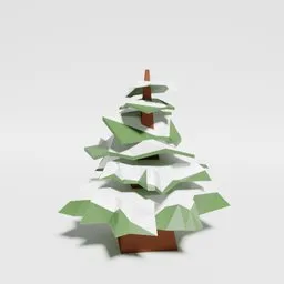 "Low Poly Snow-Capped Pine Tree Model for Blender 3D Rendering"