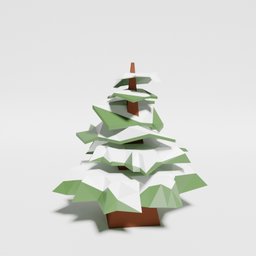 "Low Poly Snow-Capped Pine Tree Model for Blender 3D Rendering"