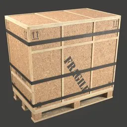 "Lowpoly Chipboard Cargo Box 3D Model - Perfect Game Asset or Render Prop. Highly Detailed Realistic Design with Black Label. Created Using Blender 3D Software."
