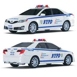 Detailed NYPD police car 3D model in Blender, highlighting exterior features and design, ready for animation.