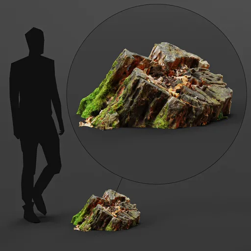 Highly detailed moss-covered tree stump 3D model, suitable for realistic Blender environments.