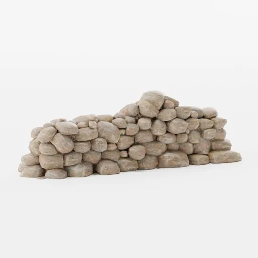Low-poly 3D model of a stone wall, game-ready with PBR textures, suitable for Blender 3D projects.