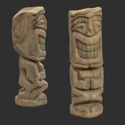 Tiki God Toothy Grin Statue Moss Wood