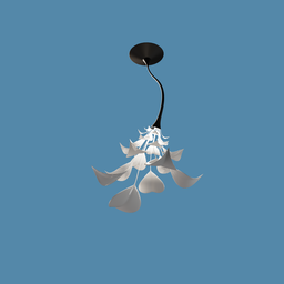 "Ceiling light flower 3D model for Blender 3D: Black light fixture with white flower, glass and metal design. Perfect for adding a touch of nature-inspired elegance to any 3D scene."
