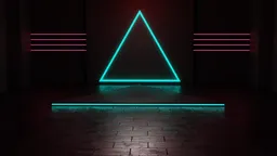 Neon-lit 3D scene with geometric shapes for product rendering in Blender.