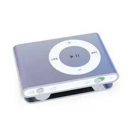 High-resolution 3D model of a second-generation iPod Shuffle with enhanced details and textures, ready for Blender rendering.