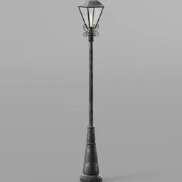 Detailed 3D model of an ornate street lamp with Substance textures, ideal for Blender exterior scenes.