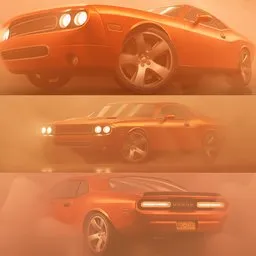 Highly detailed orange 2008 muscle car 3D model optimized for Eevee and Cycles, suitable for external rendering.