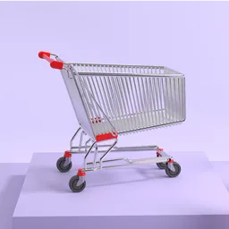 Realistic 3D shopping cart model with detailed design for digital retail visualizations, compatible with Blender 3D software.