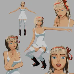 Stylized 3D anime girl model, rigged with toon shading, detailed hair, and fashionable boots, optimized for Blender.