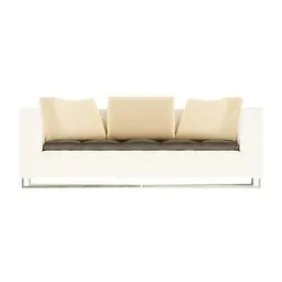 Modern beige three-cushion sofa with contrasting base for Blender 3D visualization.