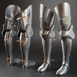 Detailed low poly 3D Blender model of historic military foot armor with accurate anatomy, shoe belts, and high-quality metal textures.