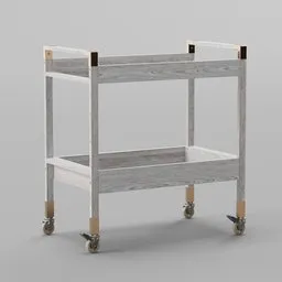 "Add a touch of elegance to your restaurant or bar scene with this high-quality Rolling Bar 3D model for Blender 3D. Featuring a realistic wooden cart with two wheels, carrara marble shelf, and rusty metal plating, this model is perfect for quality draughtmanship in your design project."