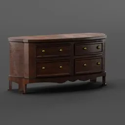 Detailed 3D wooden commode model with brass handles ideal for rendering in Blender, vintage and medieval design.