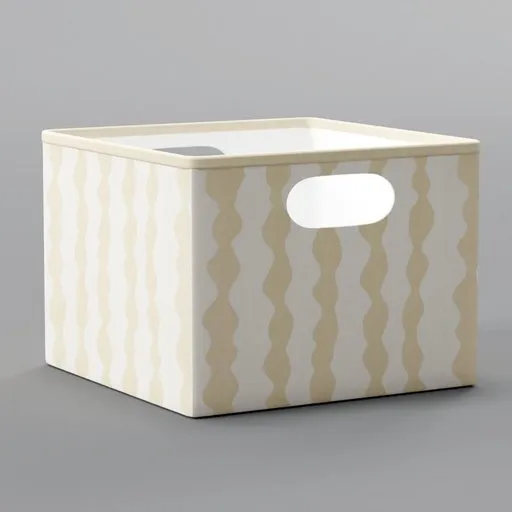 Detailed 3D model of a beige fabric canvas storage box with handle cutouts, designed for clothing organization in Blender 3D.