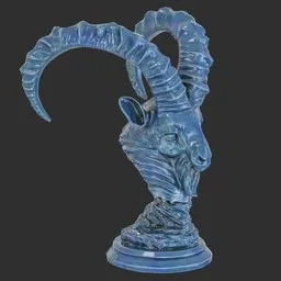 Goat bust Porcelain Blue statue