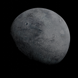 "3D model of Eris, a dwarf planet in the Solar System, created in Blender 3D. This detailed model features a dark stone texture and can be used for scientific or gaming projects. Ideal for matte-painting, app icons, and in-game 3D models."