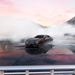 Car Scene - Wet Road at Sunset