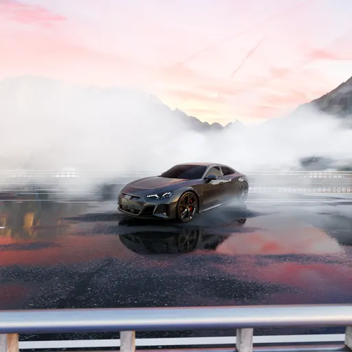 Car Scene - Wet Road at Sunset