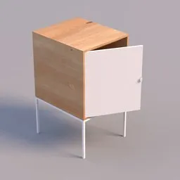 Detailed 3D model of a modern wooden cabinet with white door, suitable for Blender rendering and animation.