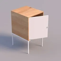 Detailed 3D model of a modern wooden cabinet with white door, suitable for Blender rendering and animation.