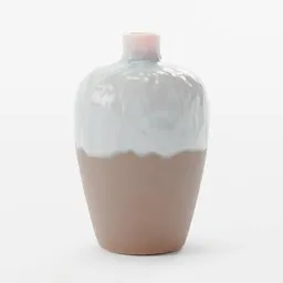 "Grey glazed ceramic vase with natural clay base, modeled in Blender 3D and rendered with Octane Render. Features white and brown designs resembling a traditional Chinese vase, set against a solid void background in an adult swim style."