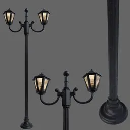 High-quality 3D street light model with PBR materials for Blender rendering.